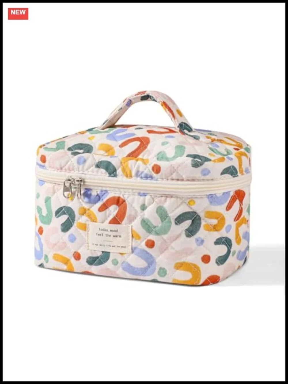 Large Quilted Travel Makeup Bag for Women - Floral Cotton Cosmetic Organizer